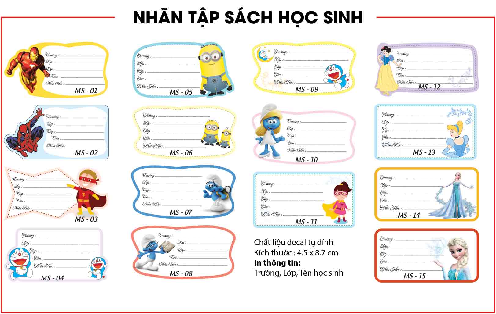 Các loại in decal nhãn vở